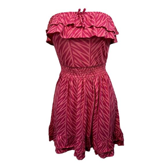 OP Strapless Mini Dress XS Smocked Elastic Ruffle Tube Top Summer Y2K Pink Zebra - Picture 1 of 7
